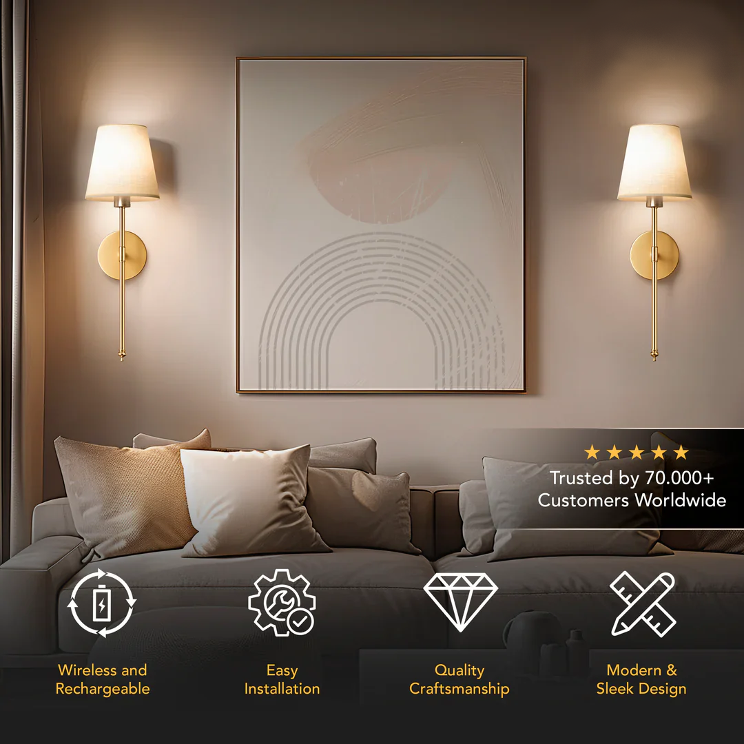 Wireless Wall Lights - Set of 2 + 2 Bulbs Included